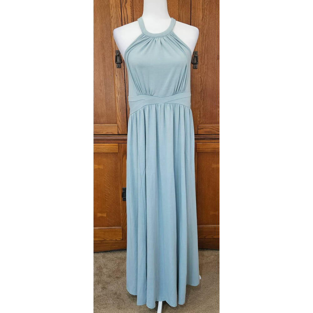 Halter Neck Maxi Dress in Light Blue